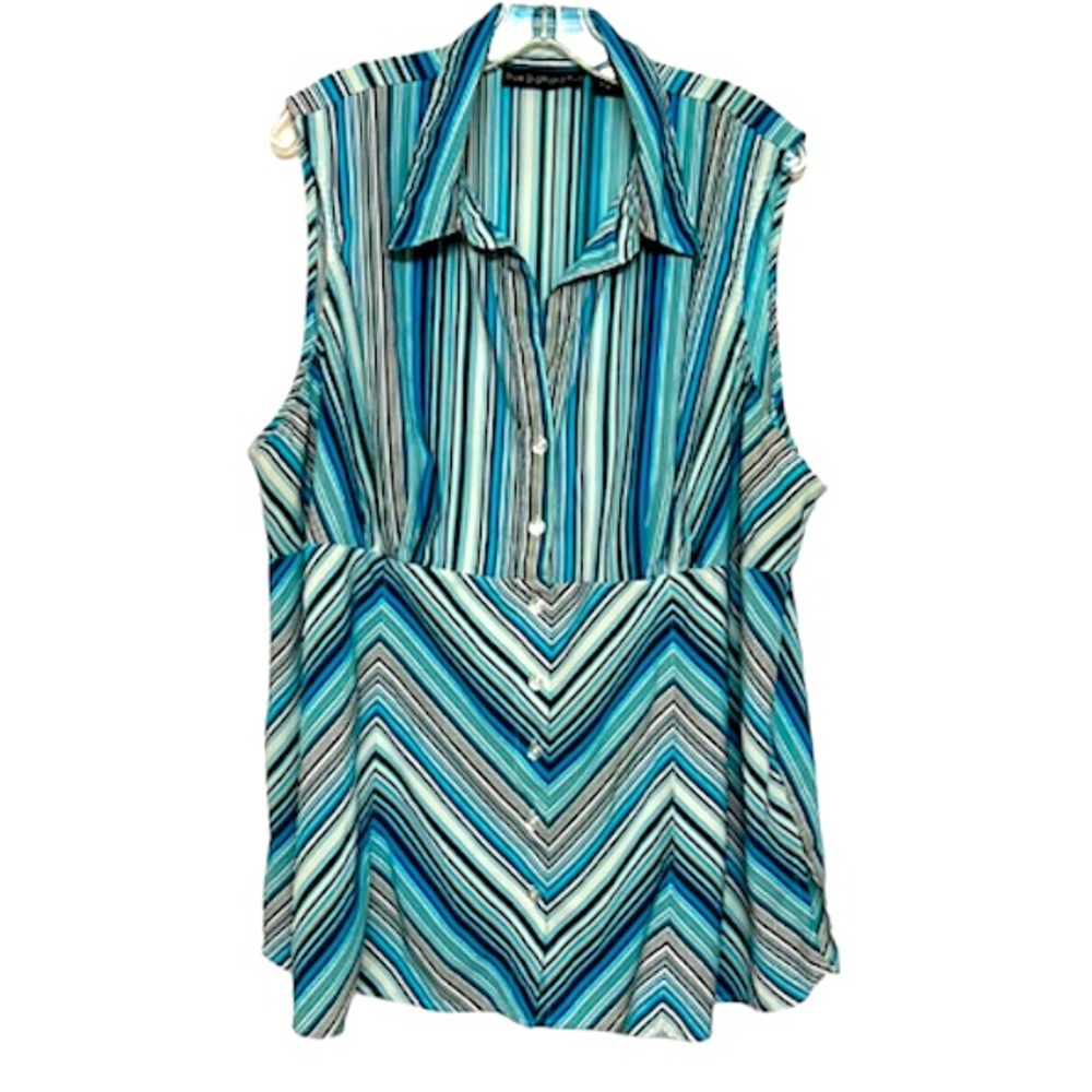 🌞 Blue Diamond Plus sleeveless button zig zag stripe blouse women plus 3X